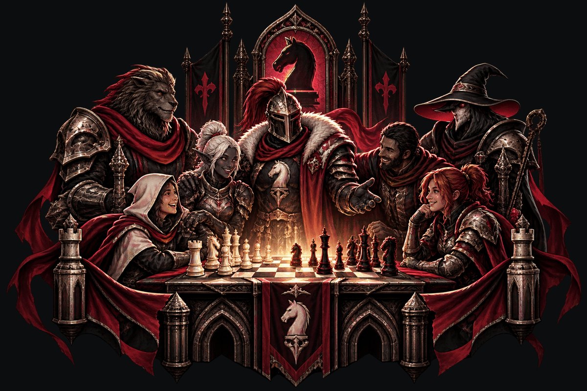 Players of every kind around one board - a knight, a witch, a hooded student, a lion-headed warrior - all welcome at the same table