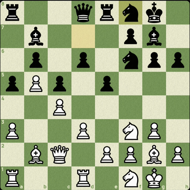 Chess diagram: a closed position with White pawns on b5, c4 and d3 against Black pawns on a5, c5 and e5, both sides fianchettoed. White to move.