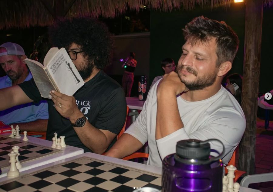 Study night: a member reading at the board